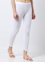 Cotton Lycra White Casual Wear Plain Leggings